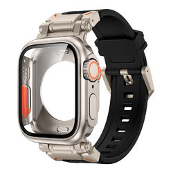 Silikon Metall iWatch Armband+Schutzhülle Für Apple Watch Series 9 8 7 6 5 4 3 2