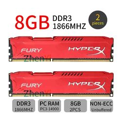 16GB 2x 8GB / 4GB DDR3 PC3-14900 1866MHz rote Desktop RAM für HyperX FURY DE