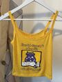 Damen Tanktop ~ Gr. XS/S ~ gelb mit Schriftzug und Comic Cartoon ~ Y2K ~ Kult ~ 