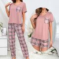 Damen Schlafanzug Pyjama Winter Warm 3er-Set Nachtwäsche Herbst Hausanzug Lässig