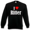 Sweatshirt Sweater I Love Ritter für Damen Herren und Kinder Farben Schwarz Weiß