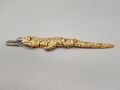 Vintage Schmuck Schulter Brosche Strass Krokodil goldfarben 80er Jahre