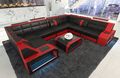 Ledersofa Designer Eck Couch Luxus Sofa PESARO U Form LED Ledercouch Schwarz Rot