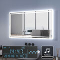 LED Badspiegel 100X60 Touch BLUETOOTH UHR Beleuchtung Wand Spiegel Beschlagfrei