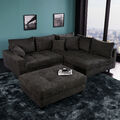 Modernes Ecksofa KENT 220cm dunkelgrau Cord inklusive Hocker Wohnlandschaft