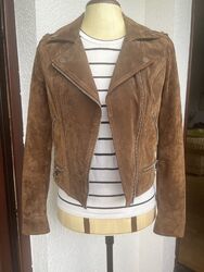 Vero Moda Lederjacke Echtleder Wildleder Braun Schoko Gr. XS 34 Bikerjacke