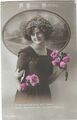 GLAMOURÖSE JUNGE FRAU BLUMEN - ""HAPPY BIRTHDAY"" (RP FARBIGE POSTKARTE) 1913