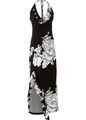 Maxikleid mit Schlitz Gr. 40/42 Schwarz Weiss Floral Damen Sommer-Kleid Neu