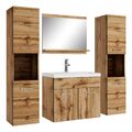 Badezimmer Badmöbel-Set Montreal XL 60cm Waschbecken Eiche - Unterschrank Hochsc