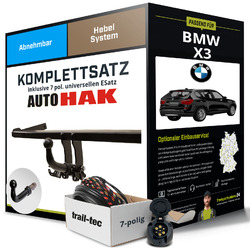 Für BMW X3 Typ F25 Anhängerkupplung abnehmbar +eSatz 7pol uni 09.2010-02.2014Exklusiv für unsere Kunden: Montage ab 449,- Euro