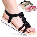 Damen Riemchen Sandalen Plateau Keilabsatz Sandaletten Velours Blume 