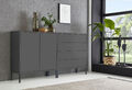 BMG Möbel Sideboard Mailand Set 3, grifflos, Metallfüßen, Anthrazit