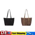 Women Corduroy Shoulder Bag Casual Tote Purse Daily Commuting Bag (Black)