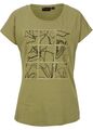 T-Shirt mit Druck Gr. 44/46 Goldoliv Schwarz Damen Kurzarmshirt Top Bluse Neu*