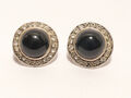 925 Sterling Silber Ohrringe rund Zirkonia + schwarzer Onyx Klassiker modern