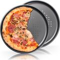 2x Pizzablech 32cm Flammkuchen Pizza Ofen Back Blech rund gelocht Pizzaform