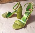 High Heels Gr.36 neu Sandalen PRIMADONNA Grün Glitzer Sandaletten Damen Riemchen