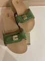 SCHOLL iconic HOLZ CLOG Sandalen Pantolette Gr. 40 Leder flach grün NEU + OVP