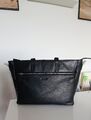 SCHWARZE ECHTLEDER SHOPPER TASCHE DAMEN IM VINTAGE LOOK UMHÄNGETASCHE LAPTOPFACH