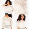 Damen Netzpullover Netzpulli Strickpulli Netz Pullover Shirt Crop Top Weiß