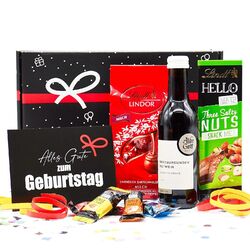 Geburtsags Geschenkset Wein & Schokolade | Geschenkkorb mit Rotwein & Pralinen