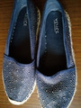 Damen Slipper, Gr. 38,  dunkelblau mit Glitzersteinen