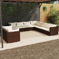 9-tlg. Garten-Lounge-Set mit Kissen Braun Poly Rattan