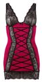 Cottelli LINGERIE Kleid - erotisches Dessouskleid mit Spitze, eng, schwarz/rot