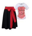 Dirndl set Dirndl Damen Trachtenrock Trachten Shirt Lang Schwarz Rot Weiß Glocke