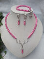 Trachtenschmuck-Halskette aus Glasperlen pink 1-reihig mit Hirsch-Geweih-Charm