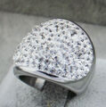 Edelstahl Ring Breit mit funkelnden Strass Steinchen Schmuck Farbe Silber 0870