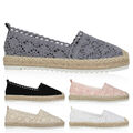 Damen Bast Slipper Spitzen Espadrilles Häkeloptik Profilsohle 891094