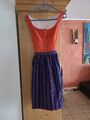 Dirndl Vintage 36 S  orange Traditionell mit blauer Schürze 