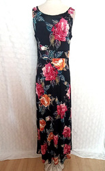 Damen Maxi Stretch Kleid W611T Gr. -M/L- passt 36,38,S Bodycon Schwarz Blumen