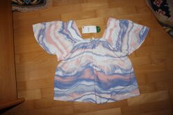 NEU**DA-Bluse weiß-rosa-blau weite Ärmel off-shoulder 36