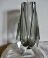 Murano Glas Blokvase Mandruzzato Somerso Flavio Facetten Rauchglas Mid Century