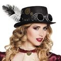 STEAMPUNK HUT & BRILLE SCHWARZ Retro Wave Gothic Fantasy Cosplay Kostüm Zylinder