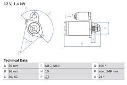 BOSCH Anlasser Starter 0 986 019 500 +39.58€ Pfand M10x1.5 für MERCEDES KLASSE