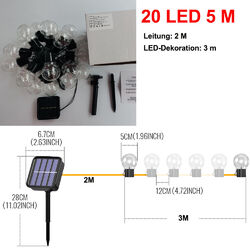 LED Solar Lichterkette Kugeln Innen Außen Beleuchtung Garten Party Dekor Licht