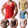 Herren-Mesh-Tanktop Polyester Tailliert Workout Fitnessstudio Netz Neu* ∑