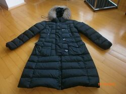 Moncler Gr. 2 Damen Daunen Kapuzen  Mantel Jacke schwarz mit Fuchssfell Gr. 38