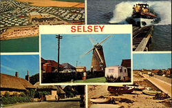 Selsey Great Britain ~1970/80 Windmühle Strandpartie Promenade Siedlung Schiff