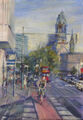 GERRY MILLER-Acrylic painting on unstretched canvas "Berlin Biking".29.5x41.5cm