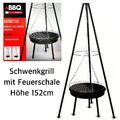 XXL Schwenkgrill BBQ 152cm Feuerschale Dreibein höhenverstellbar Grill rund 52cm