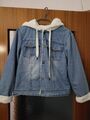 Jeansjacke Gr S Blau mit Fell und Kapuze