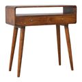 Mid Century dunkel massiv Mangoholz Konsole Schminktisch gebogen Schreibtisch handgefertigt