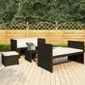 5-tlg. Garten-Lounge-Set mit Auflagen Poly Rattan Schwarz