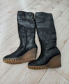 Damenstiefel Buffalo, Größe 36, Schwarz Overknee Stiefel echt Leder, 