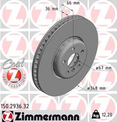 1x Bremsscheibe FORMULA F ZIMMERMANN 150.2936.32 für BMW G30 G11 TOYOTA Alu-Topf