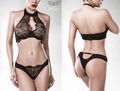 GREY VELVET SET BÜGEL BH PANTY slip string spitze schwarz gothic   clubwear